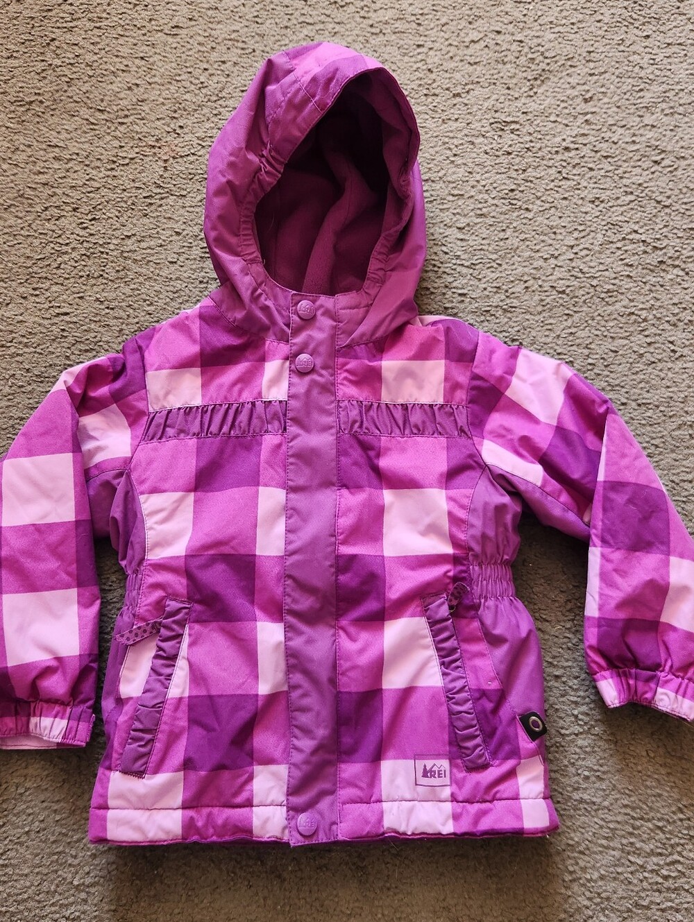 REI Toddler Ski Jacket Size 3T Purple Plaid Outdoors Kids Hood